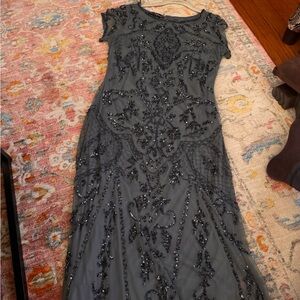 Elegant Beaded Evening Dress - Gray